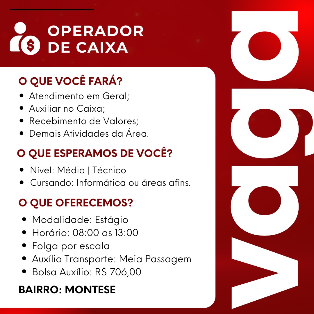 OPERADOR DE CAIXA – MONTESE