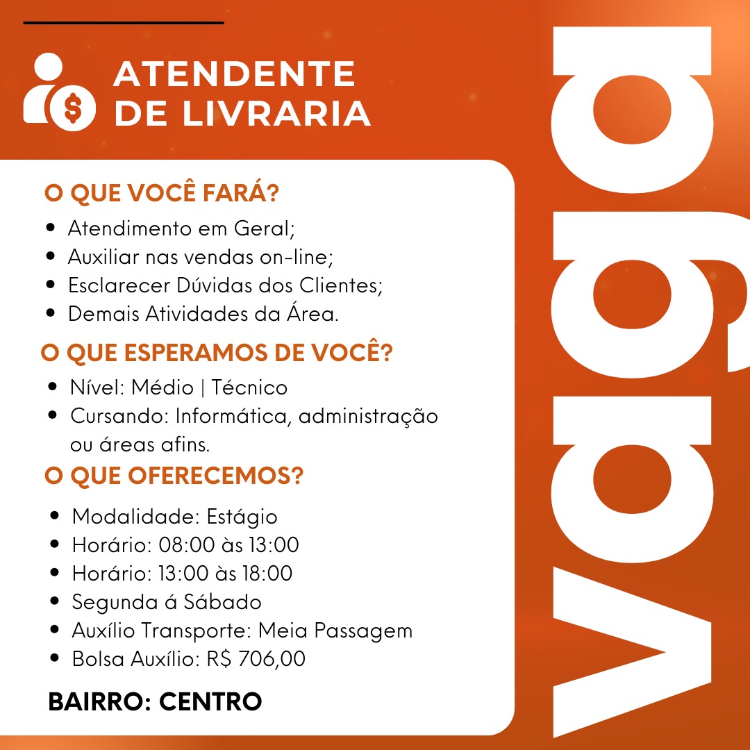 ATENDENTE DE LIVRARIA – CENTROO QUE VOCÊ FARÁ?